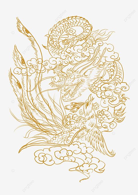 Dragon And Phoenix Art, Dragon Pattern Design, Phoenix Vector, Korean Dragon, Phoenix Pattern, Hong Bao, Phoenix Dragon, Dragon Wedding, Chinese Tattoo