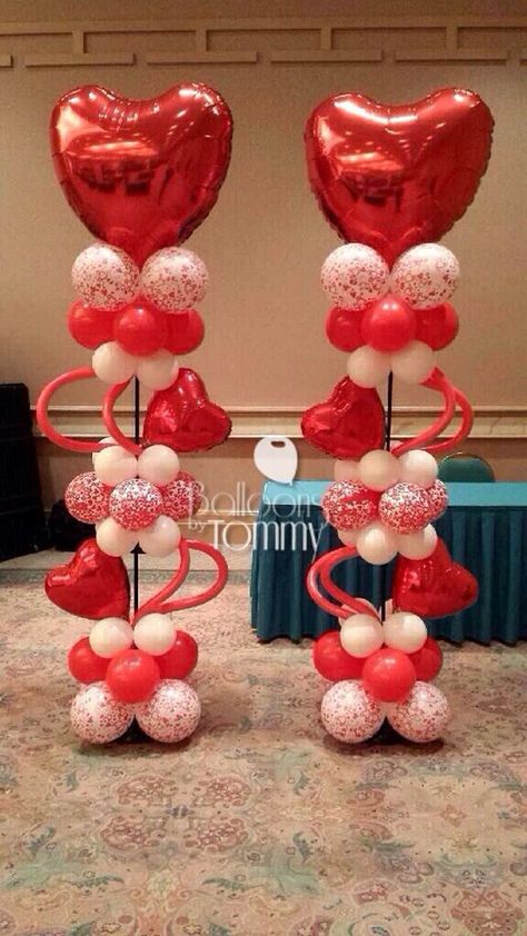 40 Creative Balloon Decoration Ideas 18 Valentines Balloons Decorations, Heart Shaped Balloons, Balloon Pillars, Deco Ballon, Valentine Centerpieces, Valentines Balloons, Balloon Crafts, Diy Valentines Decorations, Balloon Ideas