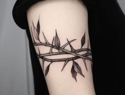 Briar Patch Tattoo, Thorn Wreath Tattoo, Black Thorn Tattoo, Thorns And Leaves Tattoo, Barbed Wire Tattoo With Flowers, Barbed Wire And Vine Tattoo, Barbed Wire Band Tattoo, Thorns Chest Tattoo, Thorn Wrap Around Tattoo