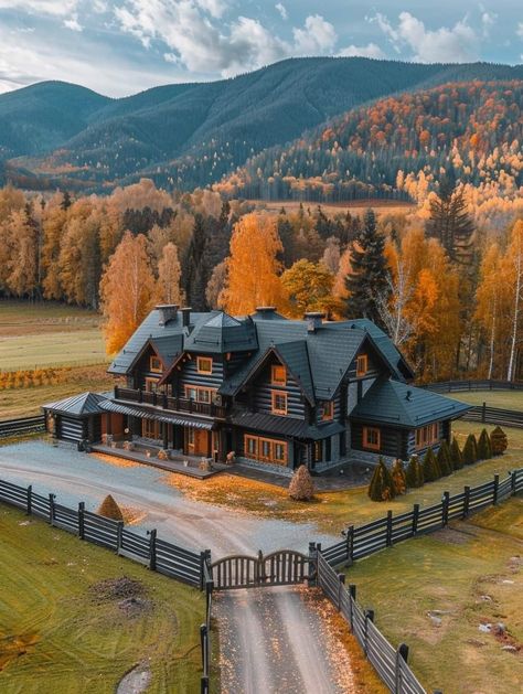 House Out In The Country, Wyoming Houses Dream Homes, Big House With Land, Victorian Barndominium, Montana Ranch House Interior, Ohio Mountains, Big Cabin Houses, Western Home Exterior, Houses Exterior Farmhouse