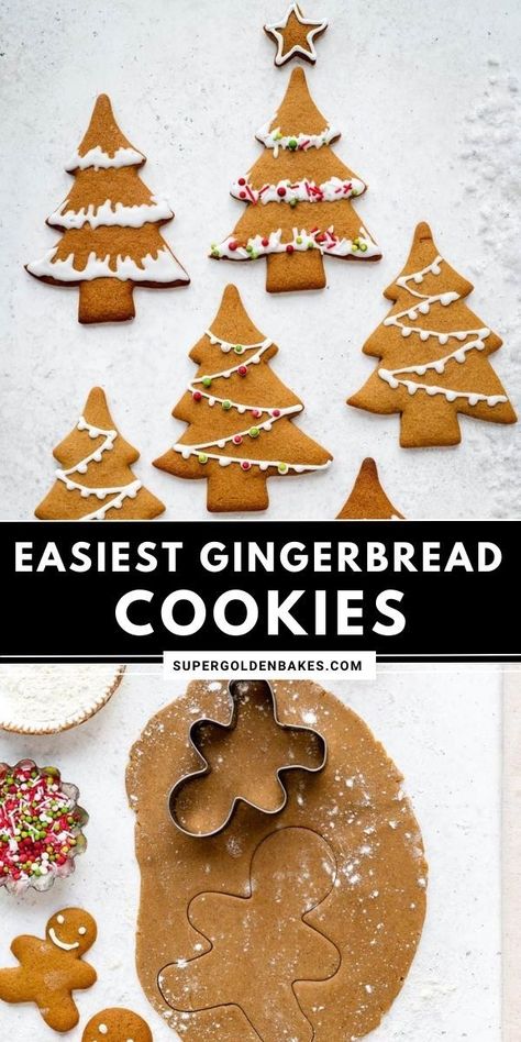 This Gingerbread Cookie recipe is foolproof and SO easy to make. Use this easy gingerbread recipe to make gingerbread men, tree decorations or a cookie wreath. Gingerbread Biscuits Recipe, Decorating Gingerbread Man, Decorative Gingerbread Men, Ginger Bread Cookies Decoration Icing Recipe, How To Make Gingerbread Cookies, Unique Gingerbread Ideas, How To Decorate Gingerbread Men, Homemade Icing For Gingerbread Cookies, Simple Gingerbread Cookie Decorating