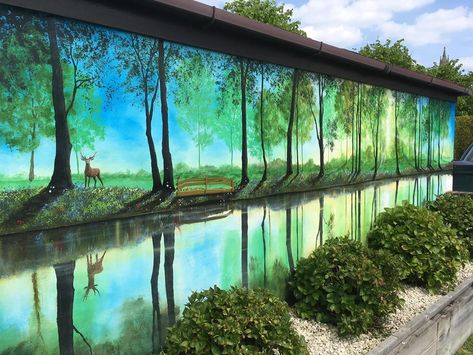 Street Wall Painting Ideas Creative, Nature Mural Wall, Village Scene Drawing, Meaningful Paintings, Graffiti Images, Beautiful Landscape Paintings, Wall Street Art, School Murals, School Painting