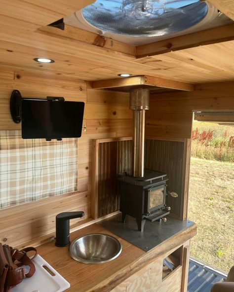 Living the van life dream 🚐✨ Cozy wood stove, stunning mountains, and endless adventures ahead! #VanLife #TinyHome #AdventureAwaits @elijah_chouinard Truck camper is done. I will add shelving and tinker on it here and there, but for the most part It has all it needs. Tiny Wood Stove, Cargo Trailer Camper, Shepherds Hut, Camper Renovation, Cargo Trailers, Sprinter Van, Truck Camper, Car Camping, Wood Stove