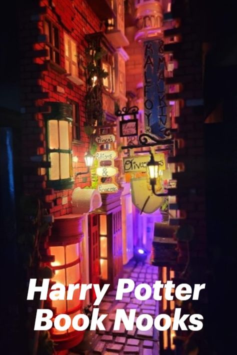 harry potter book nooks Harry Potter Book Nook Diy, Diagon Alley Book Nook, Booknook Ideas, Harry Potter Book Nook, Harry Potter Diagon Alley, Book Nook Kit, Harry Potter Miniatures, Diy Harry Potter, Harry Potter Book