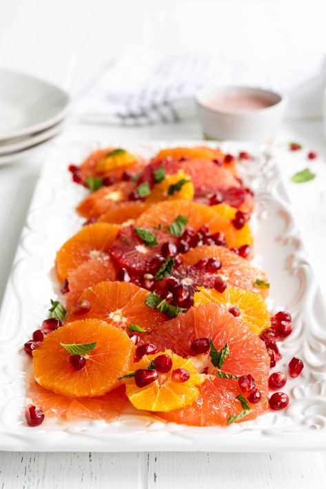 This beautiful and healthy Citrus Salad served with a gorgeous Pomegranate Dressing is an exceptional treat. This fantastic salad will brighten a gloomy winter day and give you that extra dose of vitamin C that you need. #citrus #salad #plantbased #vegan Plant Based Diet Breakfast, Plant Based Salad Dressing, Vegan Appetizers Easy, Pomegranate Salad Dressing, Vegan Recipes For Breakfast, Pomegranate Dressing, Gloomy Winter, Salad With Pomegranate, Vegan Salad Dressing