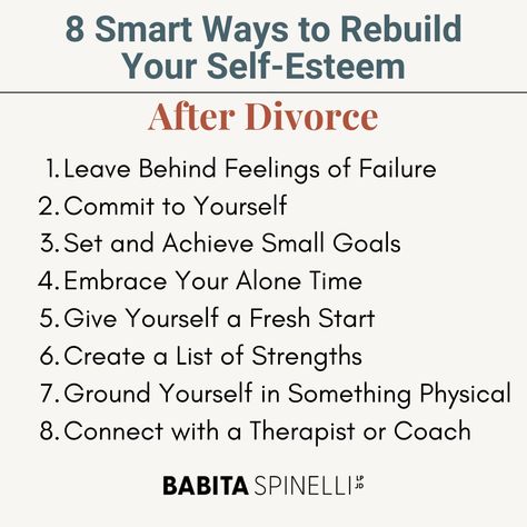 The aftermath of divorce can be a tremendous blow to your self-esteem. You had dreams of a "happily ever after," and now you're left feeling adrift. Your self-esteem is your greatest asset. Learn how to rebuild it after divorce with my expert tips. Follow the link openingthedoorspsychotherapy.com/8-smart-ways-to-rebuild-self-esteem-after-divorce/ to unlock your self-confidence journey. Self Love After Divorce, Healing After Divorce, List Of Strengths, Breakup Song, Breakup Songs, After Divorce, Alone Time, Relaxation Techniques, The Aftermath