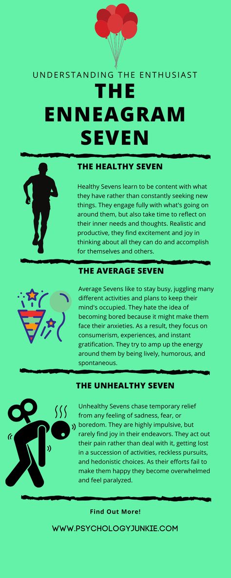 The Enneagram Type Seven - The Enthusiast - Psychology Junkie Seven Enneagram, Enneagram 7 Wing 8, Enneagram Seven, Enneagram 7w8, Enneagram Type 7, 7 Enneagram, Type 7 Enneagram, Enneagram 7, Enneagram 3