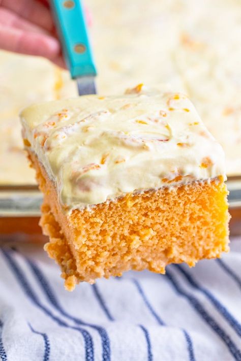 Orange Poke Cake Orange Poke Cake Recipes, Orange Jello Cake, Orange Poke Cake, Orange Creamsicle Cake Recipe, Orange Creamsicle Cake, Creamsicle Cake, Orange Jello, Pudding Flavors, Jello Cake