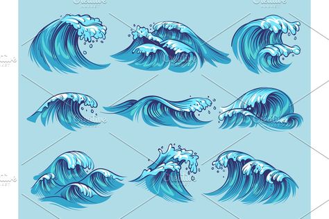 Hand drawn ocean waves. Sketch sea #Sponsored , #SPONSORED, #tidal#sea#blue#splash Ocean Wave Drawing, Waves Sketch, Wave Tutorial, No Wave, Ocean Drawing, Wave Drawing, Drawing Water, Water Drawing, Waves Tattoo