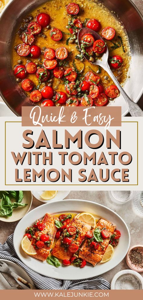 Salmon With Red Sauce, Salmon And Cherry Tomato Recipes, Salmon With Tomato And Onion, Cherry Tomato Salmon Recipes, Salmon Recipes Tomato, Salmon Cherry Tomato Pasta, Salmon And Lobster Dinners, Salmon Recipes With Tomatoes, Salmon Pasta White Wine Sauce