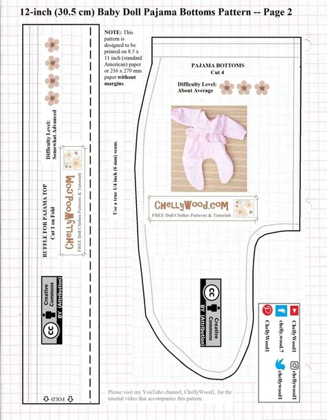 Sew pajama bottoms with feet in them for 12 inch (30.5 cm) baby dolls w/free patterns @ ChellyWood.com #MomCrafts #DollClothes – Free Doll Clothes Patterns Dress Pattern For Beginners, Diy Doll Clothes Patterns, Baby Doll Pajamas, Clothing Sewing Patterns Free, Free Doll Clothes Patterns, Pillowcase Dress Pattern, 12 Inch Doll Clothes, Baby Born Clothes, Free Printable Sewing Patterns