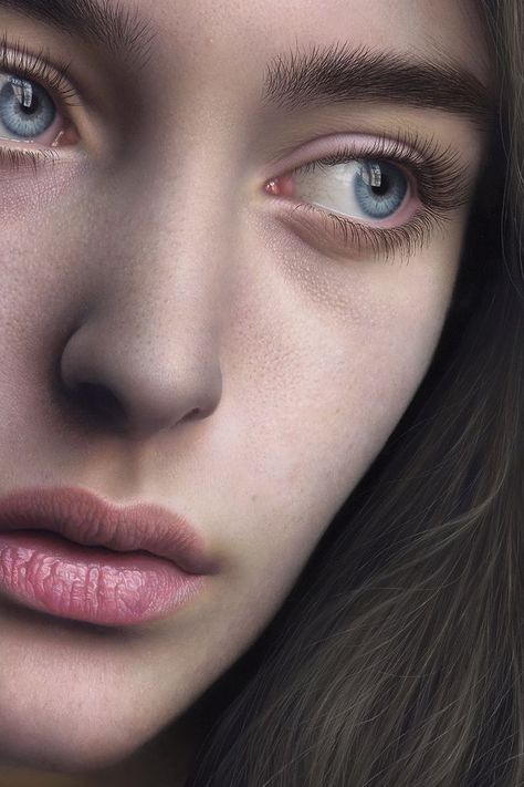 Beautiful oil painting of a woman. Close up of blue eyes. The style is photo realistic. Painting Of Eyes, Marco Grassi, Photo Realism, Portrait Oil Painting, Portrait Of A Woman, Oil Painting Portrait, 1m Followers, Painting Portrait, Realism Art