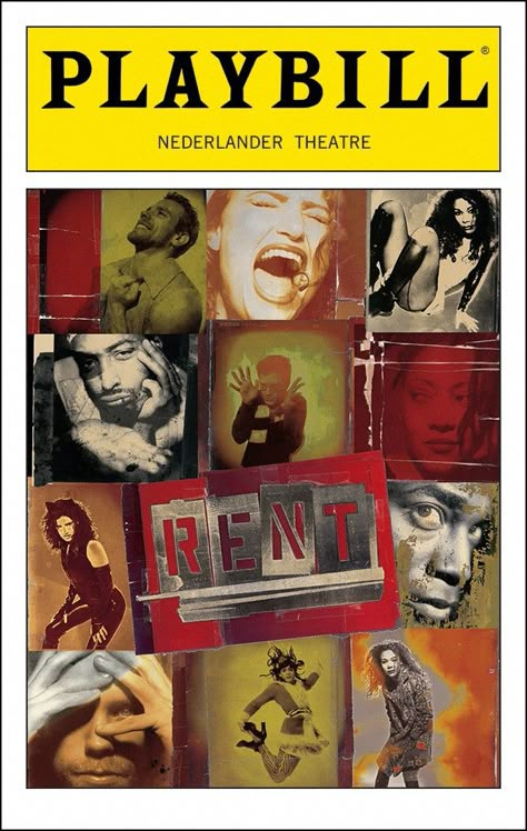 Playbill for the 1996 Broadway Production of the musical "Rent," which played from April 29th of that year thru September 7th, 2008 at the Nederlander Theatre (previews began on April 16th, 1996). Adam Pascal, Anthony Rapp, Jesse L. Martin, Wilson Jermaine Heredia, Fredi Walker, Daphne Rubin-Vega, Idina Menzel, and Gwen Stewart starred in the production. Theater Wallpaper, Rent The Musical, Rent Musical, Jonathan Larson, Broadway Playbills, Broadway Posters, Broadway Plays, Theatre Geek, Tony Award