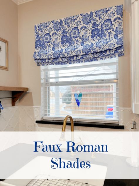 No Sew Faux Roman Shades, How To Make A Faux Roman Shade, How To Make Faux Roman Shades, Easy Roman Shades Diy, Faux Roman Blinds, Diy Faux Roman Shade, Roman Blinds Diy, Blinds Diy, Diy Valance