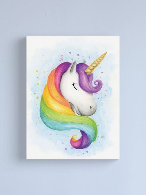 "Rainbow Unicorn" Canvas Print by SabinasArts | Redbubble Unicorn Wall Mural, Unicorn Frame, Unicorn Canvas, Unicorn Painting, Unicorn Drawing, Unicorn Wall Art, Unicorn Wall, Simple Canvas Paintings, Unicorn Art