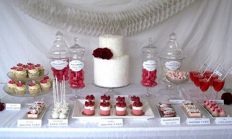 #17 Sweet eats or savory treats
 #modcloth # wedding  
Color coordinated dessert table Valentines Dessert Table, Buffet Dessert, Red Desserts, Dessert Table Birthday, Torte Cupcake, Prom Decor, Valentine Desserts, Birthday Desserts, Wedding Dessert Table