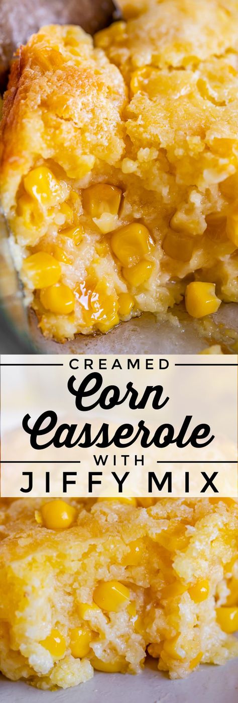 Sweet Creamed Corn Casserole (with Jiffy Mix) from The Food Charlatan. This easy Creamed Corn Casserole recipe is made with a store bought Jiffy cornbread mix. It's SO good! If you grew up with this Thanksgiving side dish you know what I'm talking about. It is creamy, corny, custardy, and sweet. It's the perfect compliment to a holiday meal, but I also love serving it with a bowl of chili! #recipe #easy #corn #cream #casserole #jiffy #mix #baked #Thanksgiving #Christmas #sweet #sourcream #best Christmas Food Vegetarian, Corn Casserole With Jiffy, Sweet Creamed Corn, Easy Creamed Corn, Corn Casserole Jiffy, Creamed Corn Casserole, Sweet Cream Corn, Creamed Corn Casserole Recipe, Sweet Corn Casserole