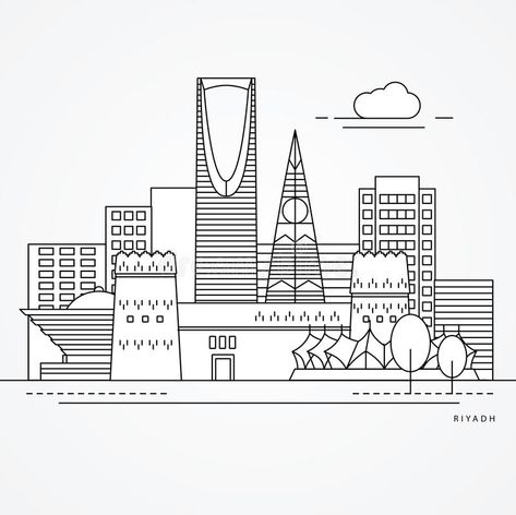 Arab Landscape, Tower Illustration, National Day Saudi, Linear Illustration, Architecture Community, Saudi Arabia Culture, Ramadan Poster, Eid Card Designs, Building Icon