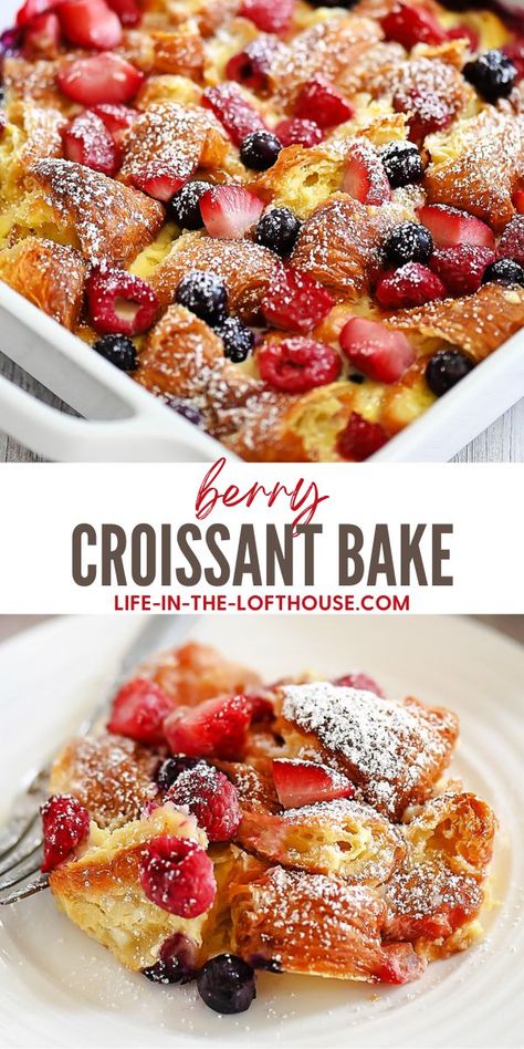 Berry Croissant Breakfast Bake Easy, Berry Bliss Croissant Casserole, Seasonal Breakfast Ideas, Night Before Breakfast Make Ahead, Brunch Crock Pot Ideas, Breakfast Fruit Bake, Breakfast Crossiant Ideas, Brunch Fall Ideas, Breakfast For Ladies Group