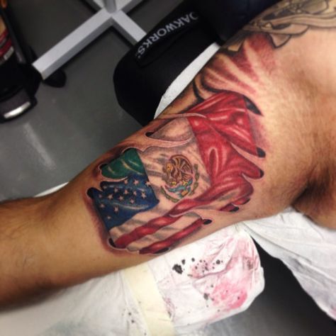 Mexican And Usa Flag Tattoo, Mexican American Flag Tattoos, Usa Flag Tattoo, American Flag Tattoos, Mexican American Flag, Flag Tattoos, Flag Tattoo, Alcohol Aesthetic, Mexican American