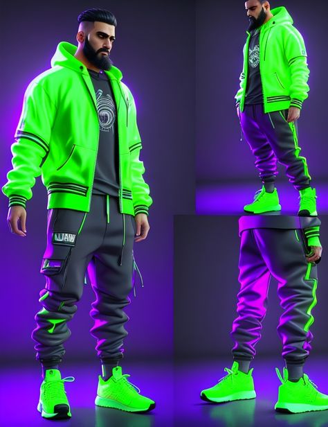 Male Neon Outfits, Neon Aesthetic Outfit Men, Neon Outfits Men, Neon Aesthetic Outfit, Cyberpunk Outfit Men, Neon Punk Fashion, Neon Streetwear, Punk Fashion Men, Neon Party Outfits