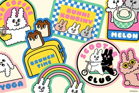 Come visit the impossibly cute convenience store Bunni Konbiny Moma Design Store, Convenience Store Illustration, Cute Convenience Store, Simple Character, 강아지 그림, Character Designer, Tattoo Flash Art, Flash Art, Badge Design