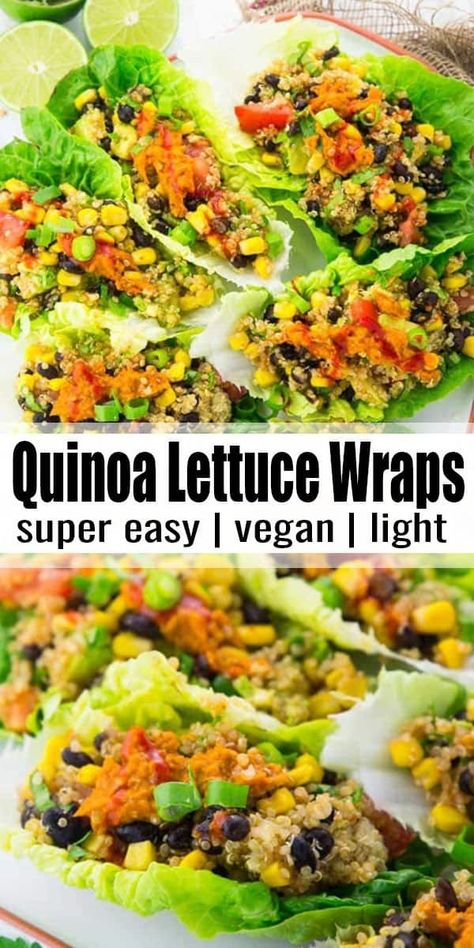 Vegetarian Lettuce Wraps, Black Beans And Corn, Beans And Corn, Vegan Wraps, Lettuce Wrap Recipes, Vegan Quinoa, Lettuce Wrap, Vegan Lunch Recipes, Diner Recept