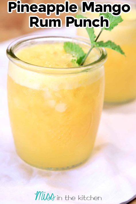 Pineapple Mango Rum Punch cocktails is a great option for entertaining guests and easy enough for any day of the week. A most refreshing and tasty tropical drink that only takes a few minutes to make. Pineapple Mango Rum Punch, Pineapple Cocktail Recipes, Rum And Orange Juice, Rum Cocktails Easy, Cocktails Made With Rum, Rum Punch Cocktail, Easy Party Drinks, Mango Rum, Kid Friendly Drinks