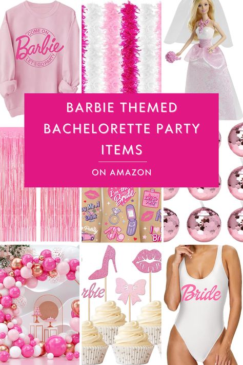 Classy Pink Bachelorette Party, Classy Barbie Party, Bridal Barbie Bachelorette, Bachelorette Party Themes Barbie, Bachelorette Party Barbie Theme, Barbie Hen Do, Barbie Bachelorette Party Decorations, Pink Themed Bachelorette Party, Barbie Hens Party