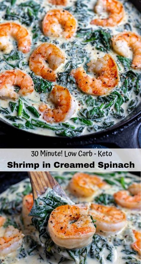 #lowcarb #keto #seafood Spinach With Cream Cheese, Shrimp And Spinach, Spinach Cream Sauce, Easy Low Carb Dinner, Fish Dinners, Breaking Fast, Seafood Dinners, Cream Cheese Sauce, Cream Sauce Recipe