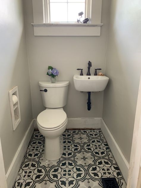 Tiny Powder Room Sink, Half Bathroom In Basement, Toilet And Sink Next To Each Other, Small Basement Half Bathroom, Tiny Bathroom Sinks, Water Closet With Sink, 5x5 Half Bathroom Layout, Small Basement Bathroom Ideas Half Baths, Small Wall Mounted Sink