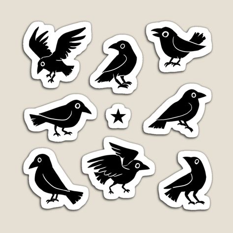 Get my art printed on awesome products. Support me at Redbubble #RBandME: https://www.redbubble.com/i/magnet/Cute-crows-pack-by-Yarafantasyart/143068160.TBCTK?asc=u Cartoon Crow Tattoo, Crow Cute Drawing, Simple Crow Drawing, Cute Raven Drawing, Crow Drawing Simple, Crow Stamp, Crows References, Cute Crow Drawing, Cute Crow Art