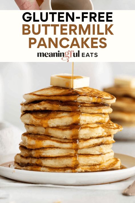 Gluten-Free Buttermilk Pancakes Gluten Free Pancake Recipe, Krusteaz Recipes, Gluten Free Pancakes Easy, Gluten Free Buttermilk Pancakes, Fluffy Gluten Free Pancakes, Gluten Free Pumpkin Pancakes, Bisquick Pancakes, Meaningful Eats, Pancake And Waffle