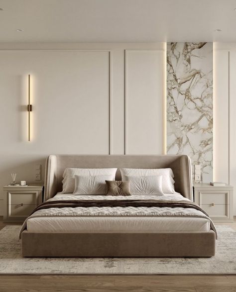 Modern Classic Interior Bedroom, Neo Classical Interiors Bedroom, Neo Classical Bedroom, Contemporary Bedroom Interior Design, Royal Bedroom Design, Tv Unit Bedroom, Home Sanctuary, Tranquil Home, Royal Bedroom