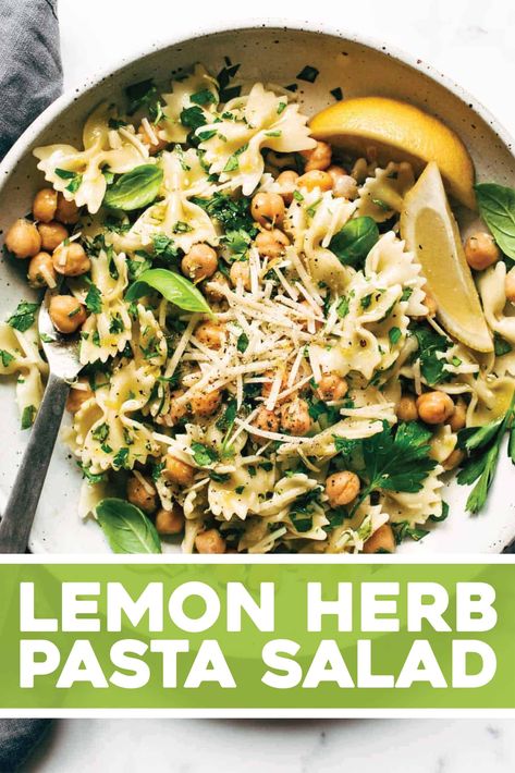 POY Lemon Herb Pasta Salad | Decent. Pasta Salad Recipes Pregnant, Pea Pasta Salad Recipes, Lemon Herb Pasta, Boat Meals, Salad Potluck, Marinated Chickpeas, Lemon Pasta Salads, Herb Pasta, Gf Meals