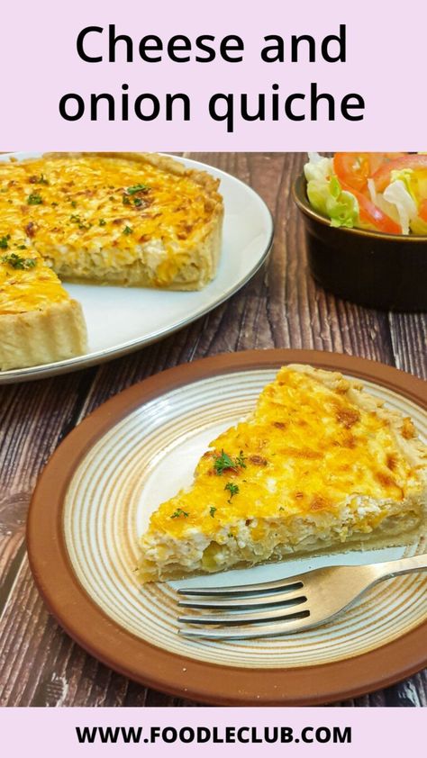 A slice of cheese and onion quiche on a plate. Quiche With Boursin Cheese, Cheese And Onion Quiche, Savoury Pie, Cheese Quiche Recipe, Onion Quiche, Brunch Foods, Caramelised Onions, British Recipes, Quiche Recipes Easy