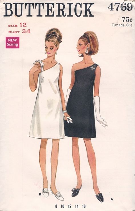 Butterick 4769 | Vintage Sewing Patterns | Fandom Period Things, Evening Dress Sewing Patterns, Butterick Dress Patterns, Cocktail Dress Patterns, Butterick Patterns Vintage, Patron Vintage, Vintage Mannequin, Fashion 1960s, One Shoulder Cocktail Dress