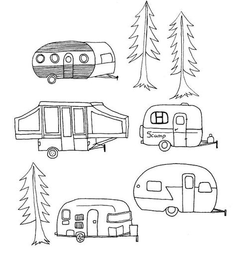 campers2 http://jeannemcgee.wordpress.com/2012/08/15/camping-campers/ Camper Art, Petit Tattoo, Lazy Daisy Stitch, Pop Up Camper, Pola Sulam, Embroidery Patterns Vintage, Vintage Camping, Vintage Trailers, 자수 디자인