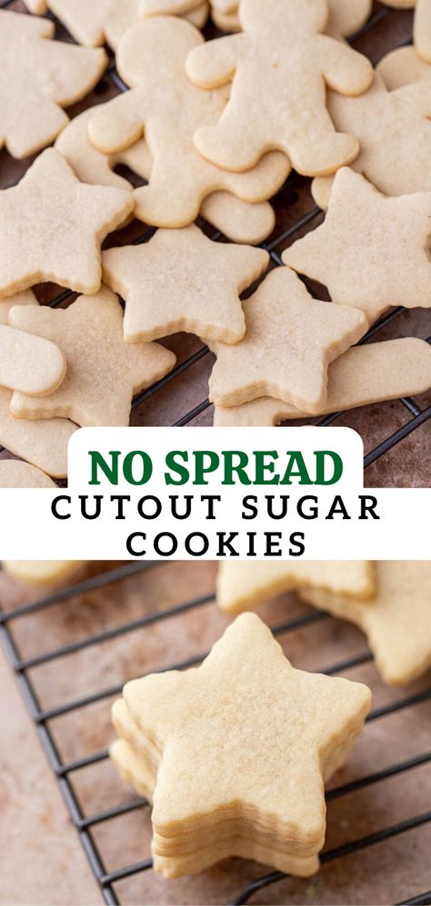 No spread cutout sugar cookies Sugar Cookies For Cutouts, Cookies For Cutouts, No Spread Sugar Cookie Recipe, Sugar Cookie Cutout Recipe, Sugar Cookie Recipe For Decorating, Butter Flavors, The Best Sugar Cookies, Roll Out Sugar Cookies, Cut Out Sugar Cookies