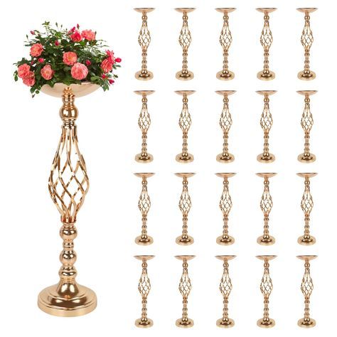 PRICES MAY VARY. All-in-one Set For Easy Decorating:This set includes 20 individual gold centerpieces for wedding, making it ideal for large weddings, banquets, or other grand celebrations. They also make a thoughtful and elegant gift for newlyweds, friends, or family. Perfectly Sized: Table centerpieces decorations tall at 22.8 inches with a sturdy 5.5-inch base, these gold flower arrangement stands command attention while leaving ample space for place settings. The 5.9-inch top opening is idea Gold And Navy Centerpieces, Ivory And Gold Centerpieces, Center Piece For Dining Table Weddings, Round Table Centerpieces Wedding Rustic Chic Flower Arrangements, Brass Centerpieces, Pink Quince Centerpieces, Gatsby Table Decor, Floral Centerpieces For Party, Quince Charro Decorations