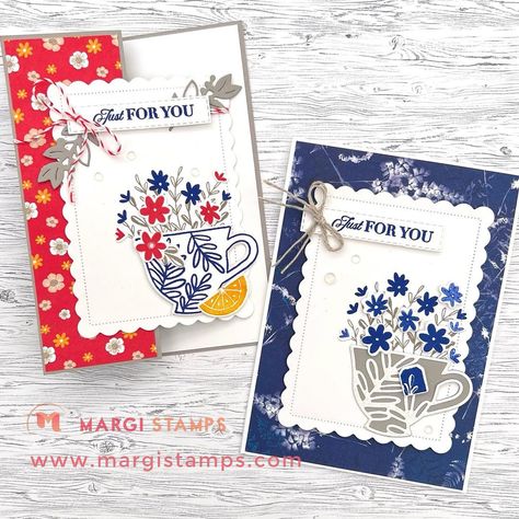 Stampin Up Cup Of Tea, Triangle Cards, Merriest Moments, Tea Boutique, Tea Cup Card, Peaceful Place, Card Techniques, Classic Card, Fold Cards