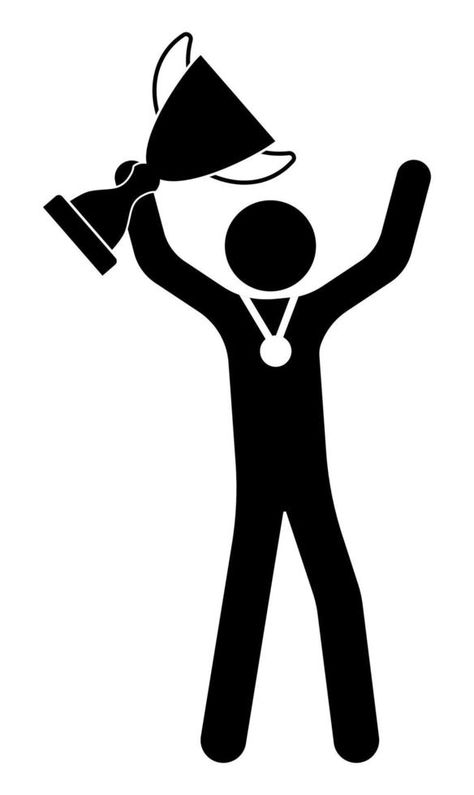 Stick figure, man holds prize, sports cup for participation in sports competitions. Award to winner of tournament. Vector Sports Day Poster, Business Man Photography, Positive Quotes Encouragement, Outline Images, Self Defense Tools, Overlays Instagram, Stick Man, Sports Awards, Sport Icon