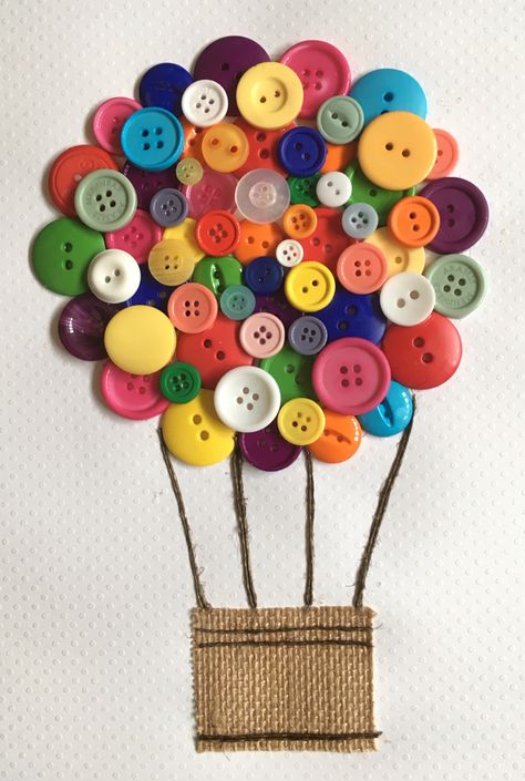 Crafts To Do With Buttons Diy, Hot Air Balloon Button Art, Easy Button Art, Easy Button Crafts, Buttons Crafts Ideas, Hot Air Balloon Crafts, Diy Hot Air Balloon, Button Crafts For Kids, Diy Button Crafts