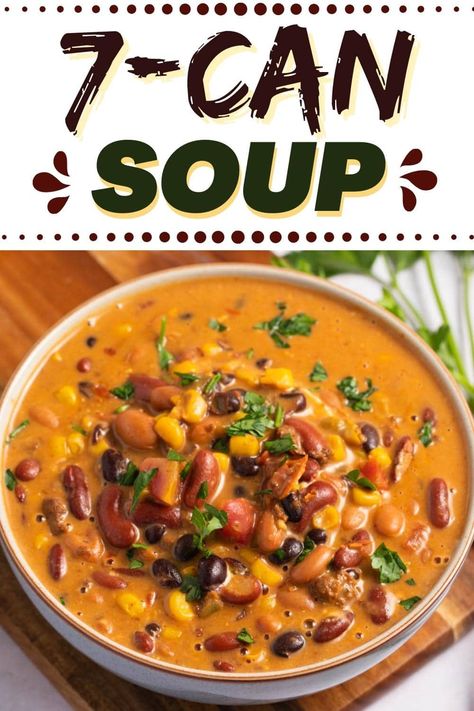 Easy Soup Recipes No Meat, Crockpot Soup Recipes No Meat, Soup Recipes Without Meat, 10 Can Soup Recipe, Seven Can Soup Recipes, 6 Can Soup, Six Can Soup, Hamburger Bean Soup, 7can Soup