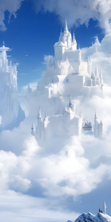 Cloud City Fantasy Art, White Fantasy Castle, Cloud City Art, Heaven Castle, Castle In Clouds, Kingdom In The Clouds, Cloud Palace, Palace Exterior, City In The Clouds