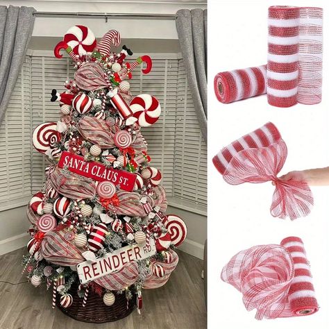 Faster shipping. Better service Canes Decor, Diy Tree Decor, Diy Crafts Christmas, Diy Jul, Winter Wreath Diy, Ribbon On Christmas Tree, Navidad Diy, Christmas Projects Diy, Christmas Swags