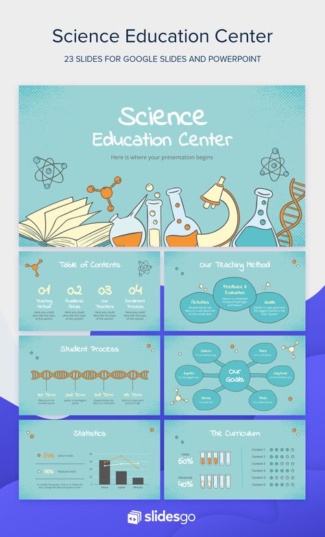 Promote your Science Education Center with cartoons of molecules, DNA chains and microscopes! Available as Google Slides theme and PowerPoint template! Dna Powerpoint Template, Science Template Powerpoint, Science Powerpoint Templates, Science Powerpoint, Presentation Slides Design, Powerpoint Slide Designs, Word Work Activities, Math Lesson Plans, Power Points