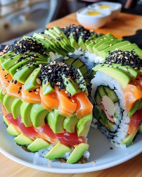 Avani Recipes | Avocado Sushi Cake | Facebook Nori Sheets, Avocado Sushi, Recipes Avocado, Sushi Cake, Roblox Cake, Sushi Rice, Grooms Cake, Cake Ingredients, Rice Vinegar