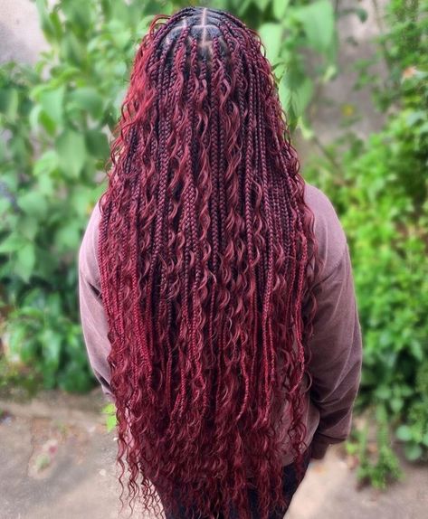 Burgundy Knotless Braids with Curls in Between Burgundy Knotless, Hairstyles Knotless, Knotless Braids Hairstyles, Red Box Braids, Colored Braids, Goddess Braids Hairstyles, Quick Braided Hairstyles, Box Braids Hairstyles For Black Women, Braided Cornrow Hairstyles