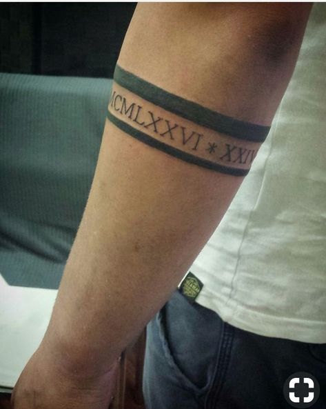 Mankirt Aulakh Tattoo, Arm Tattoo Band, Tattoo Roman Numeral, Half Arm Tattoo, Tattoo Band, Coordinates Tattoo, Tatuagem Masculina Pequena, Roman Numeral Tattoos, Forearm Band Tattoos